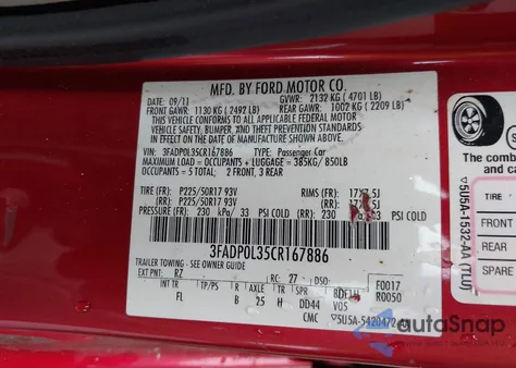 2012 Ford Fusion Hybrid z USA, uszkodzony, nr VIN 3FADP0L35CR167886